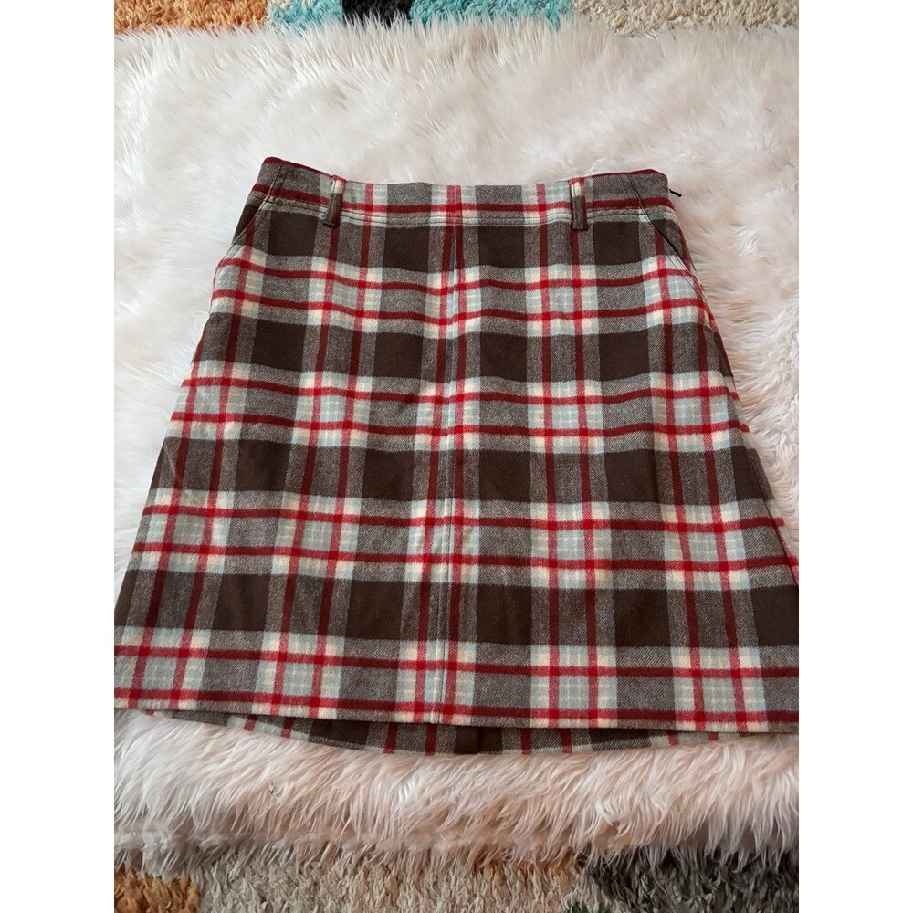 Eddie Bauer Brown Plaid Skirt with Red and Cream